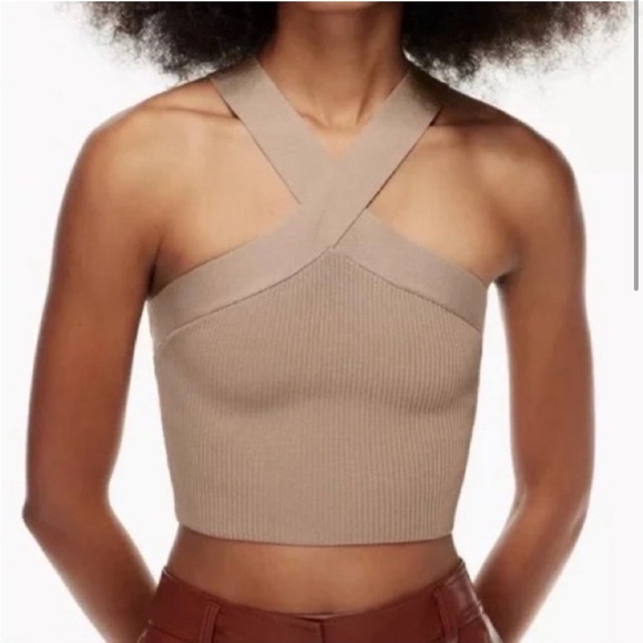 Like new! Babaton Sculpt Knit Criss Cross Cropped Tank - Taupe - Picture 1 of 10